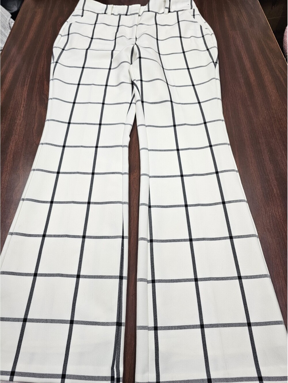 7th Avenue Studio NY&C Womens Size 12 Wide Leg Pants White Black Windowpane